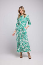 Vestido largo de manga larga - Verde Blanco
