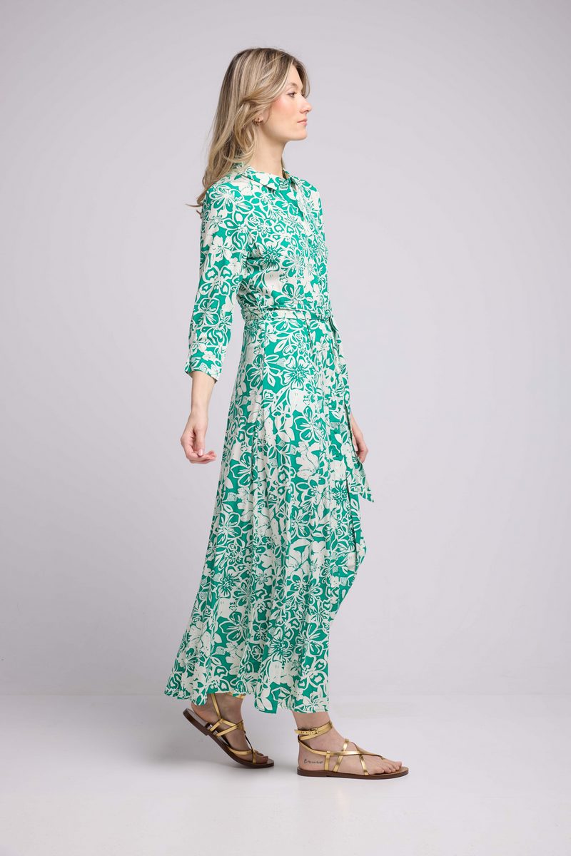 Vestido largo de manga larga - Verde Blanco