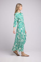 Vestido largo de manga larga - Verde Blanco