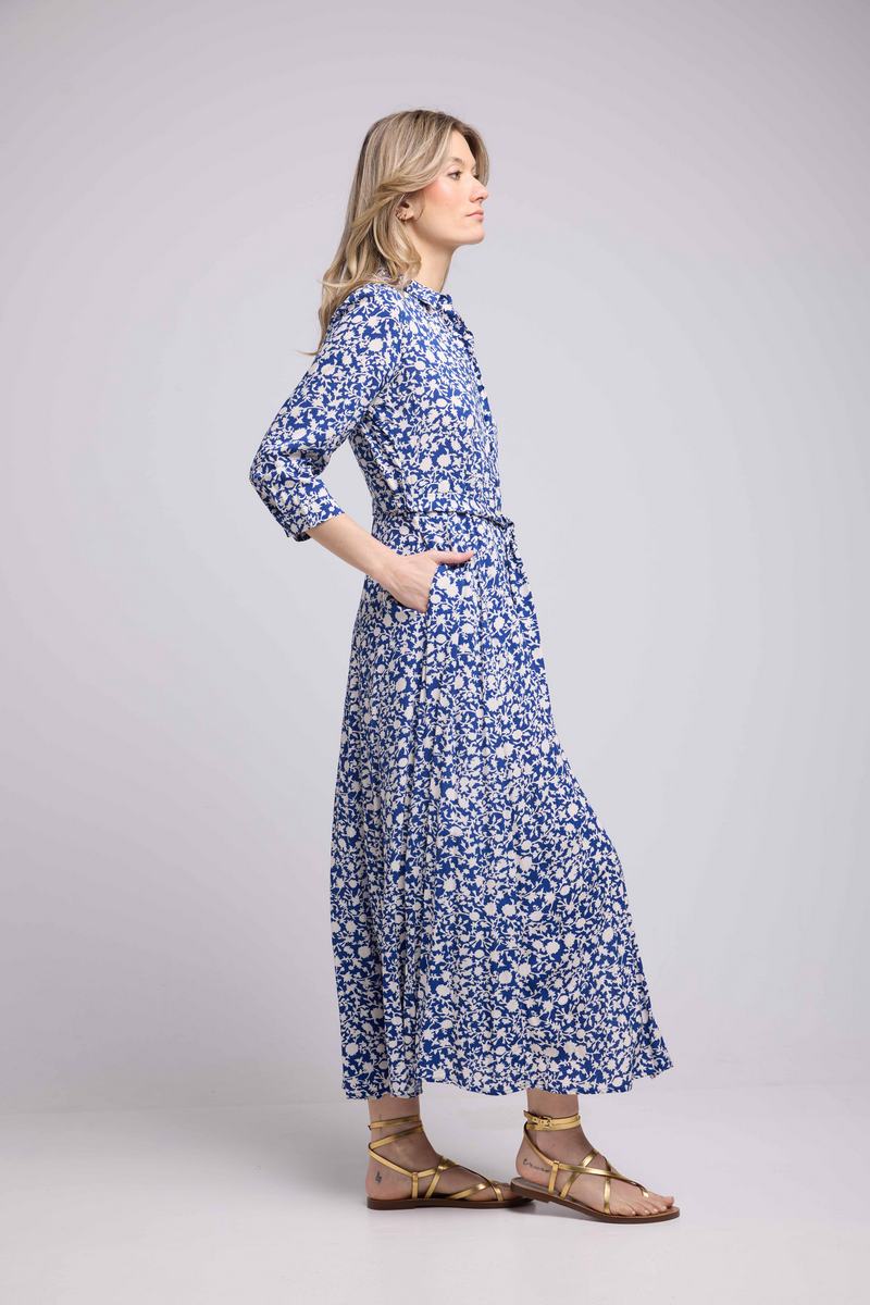 Robe Long Manches Longues - Navy Blanc