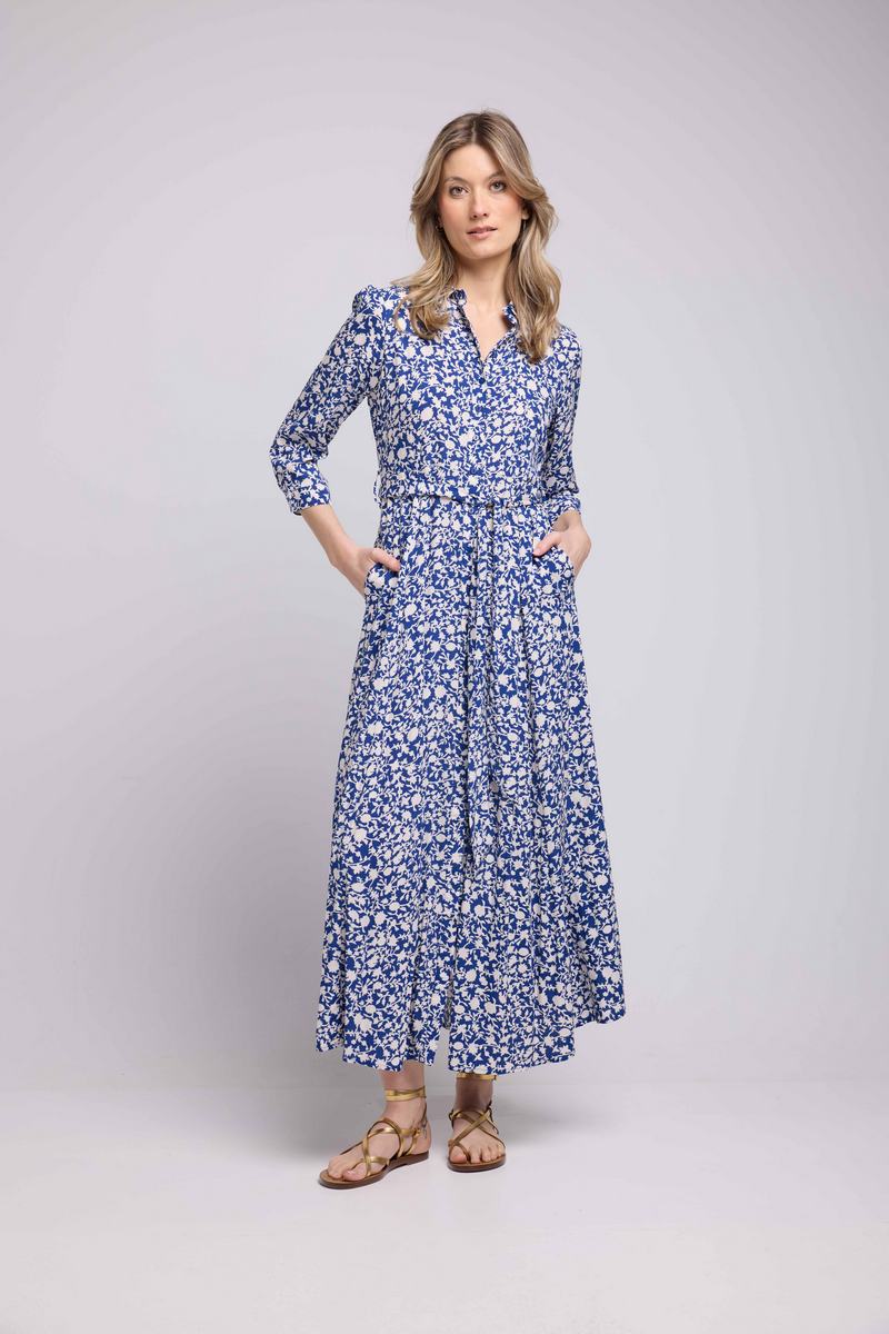 Robe Long Manches Longues - Navy Blanc