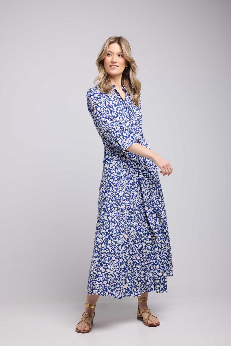 Robe Long Manches Longues - Navy Blanc