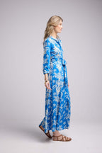 Long Sleeve Long Dress - Royal Blue White