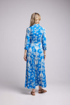 Long Sleeve Long Dress - Royal Blue White