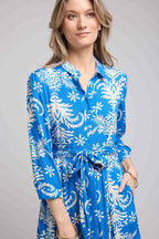 Long Sleeve Long Dress - Royal Blue White