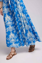 Long Sleeve Long Dress - Royal Blue White