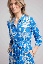 Long Sleeve Long Dress - Royal Blue White