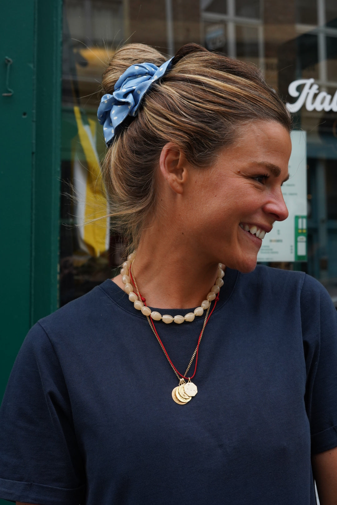 Collier grosses perles beige