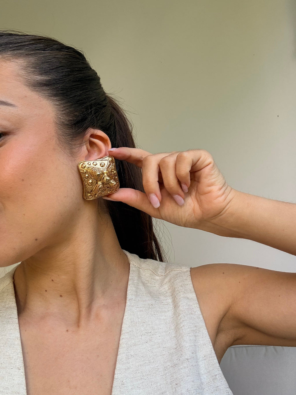 Boucles D’Oreilles Vintage - Xxl Carrées Dorées