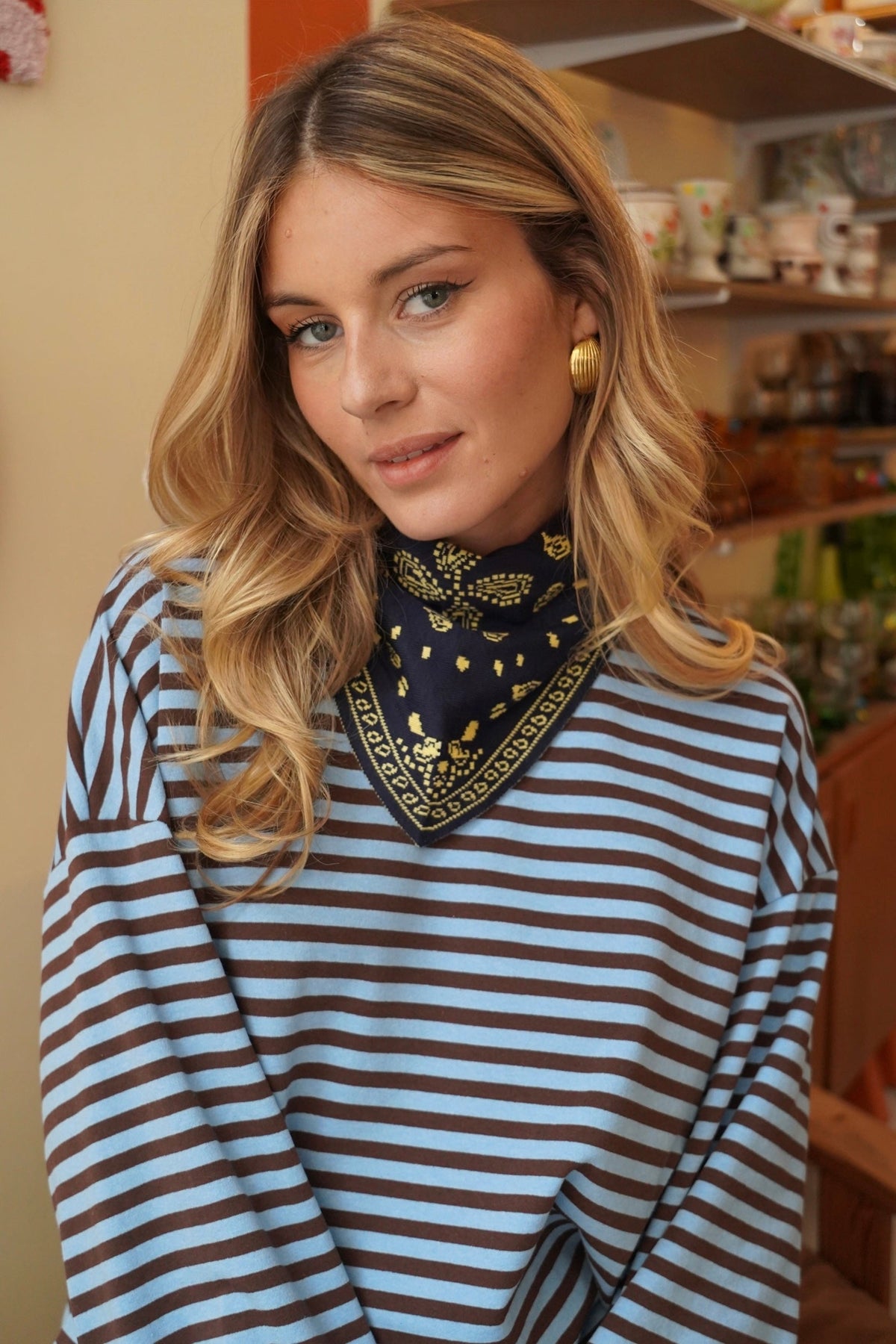 Echarpe Bandana Bleu Et Jaune