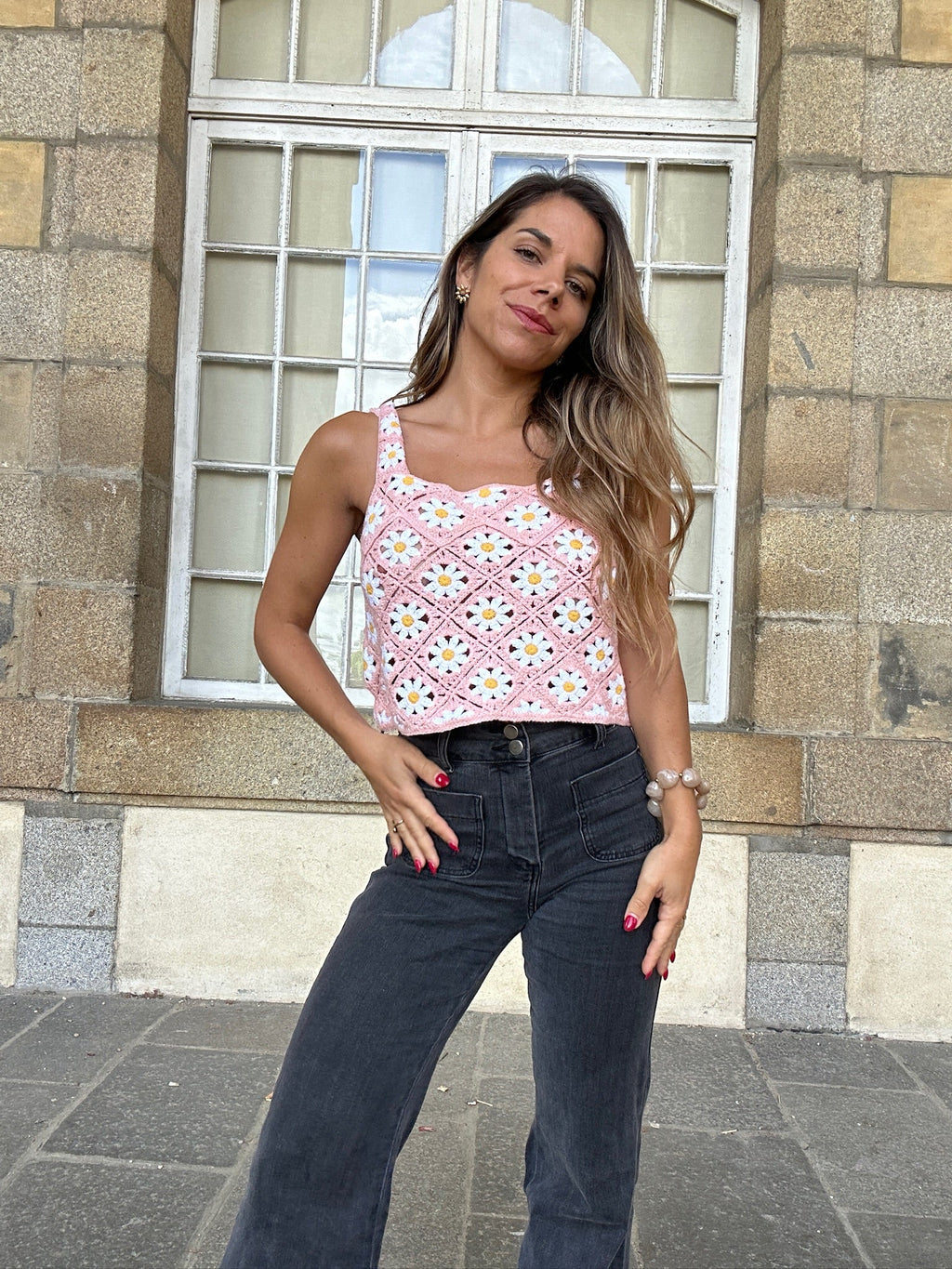 Top En Crochet Marguerite Rose