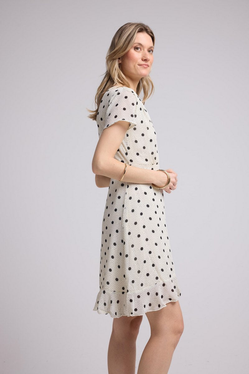 Robe Courte Manches Courtes - Pois Blanc