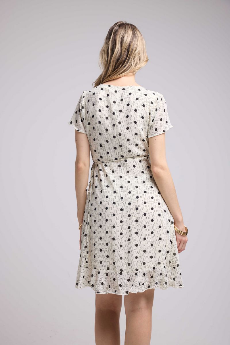 Robe Courte Manches Courtes - Pois Blanc