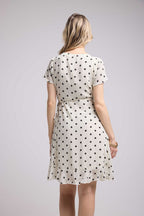 Robe Courte Manches Courtes - Pois Blanc