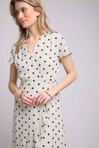 Robe Courte Manches Courtes - Pois Blanc