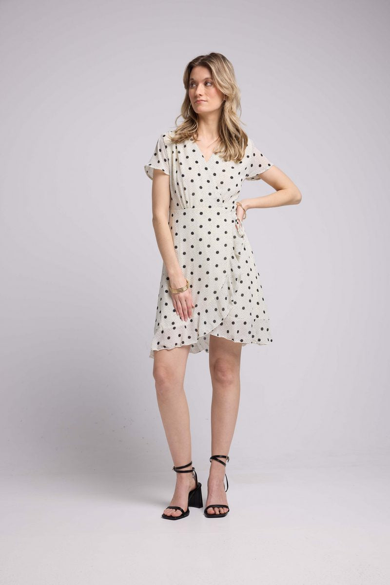 Robe Courte Manches Courtes - Pois Blanc