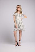 Robe Courte Manches Courtes - Pois Blanc