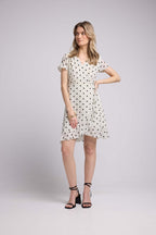 Robe Courte Manches Courtes - Pois Blanc