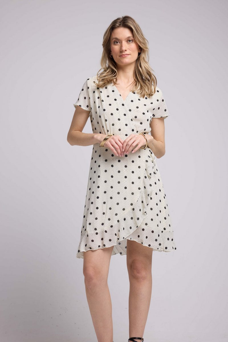 Robe Courte Manches Courtes - Pois Blanc