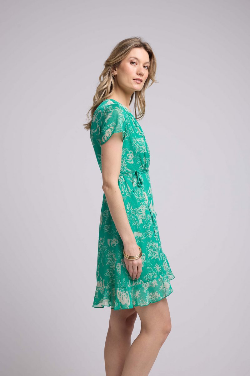 Robe Courte Manches Courtes - Print Vert