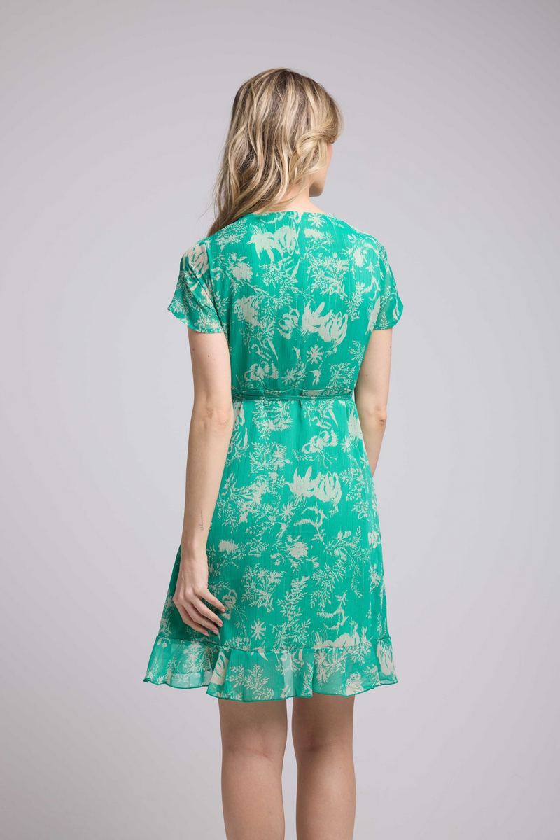 Robe Courte Manches Courtes - Print Vert