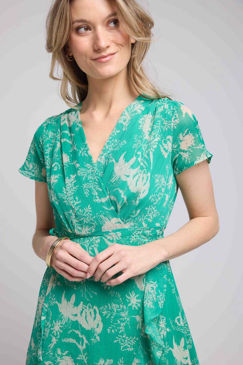 Robe Courte Manches Courtes - Print Vert