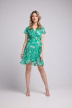 Robe Courte Manches Courtes - Print Vert