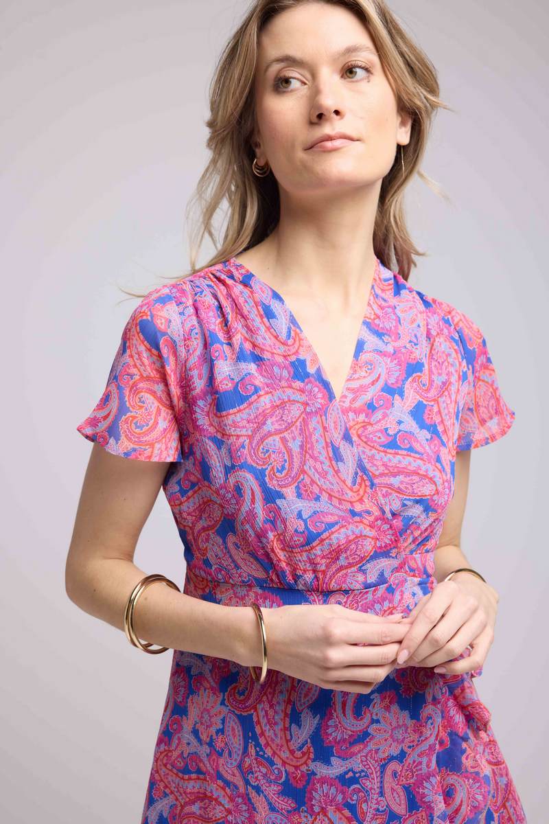 Vestido Corto Manga Corta - Cashmere Azul Rosa