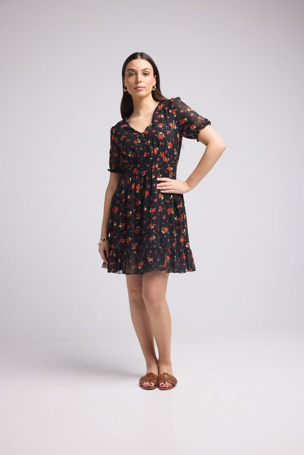Vestido Corto - 63034 - Negro Rojo