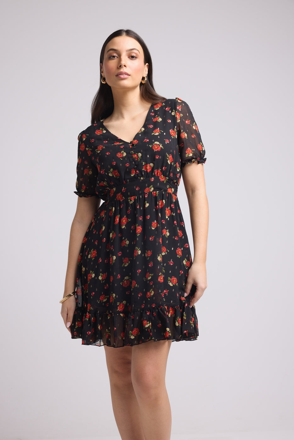 Vestido Corto - 63034 - Negro Rojo