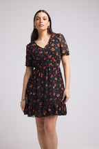 Vestido Corto - 63034 - Negro Rojo