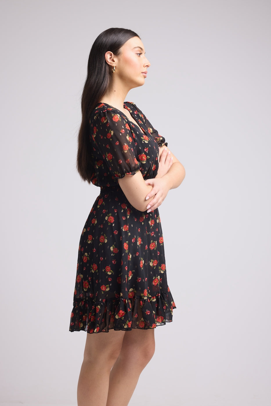 Vestido Corto - 63034 - Negro Rojo