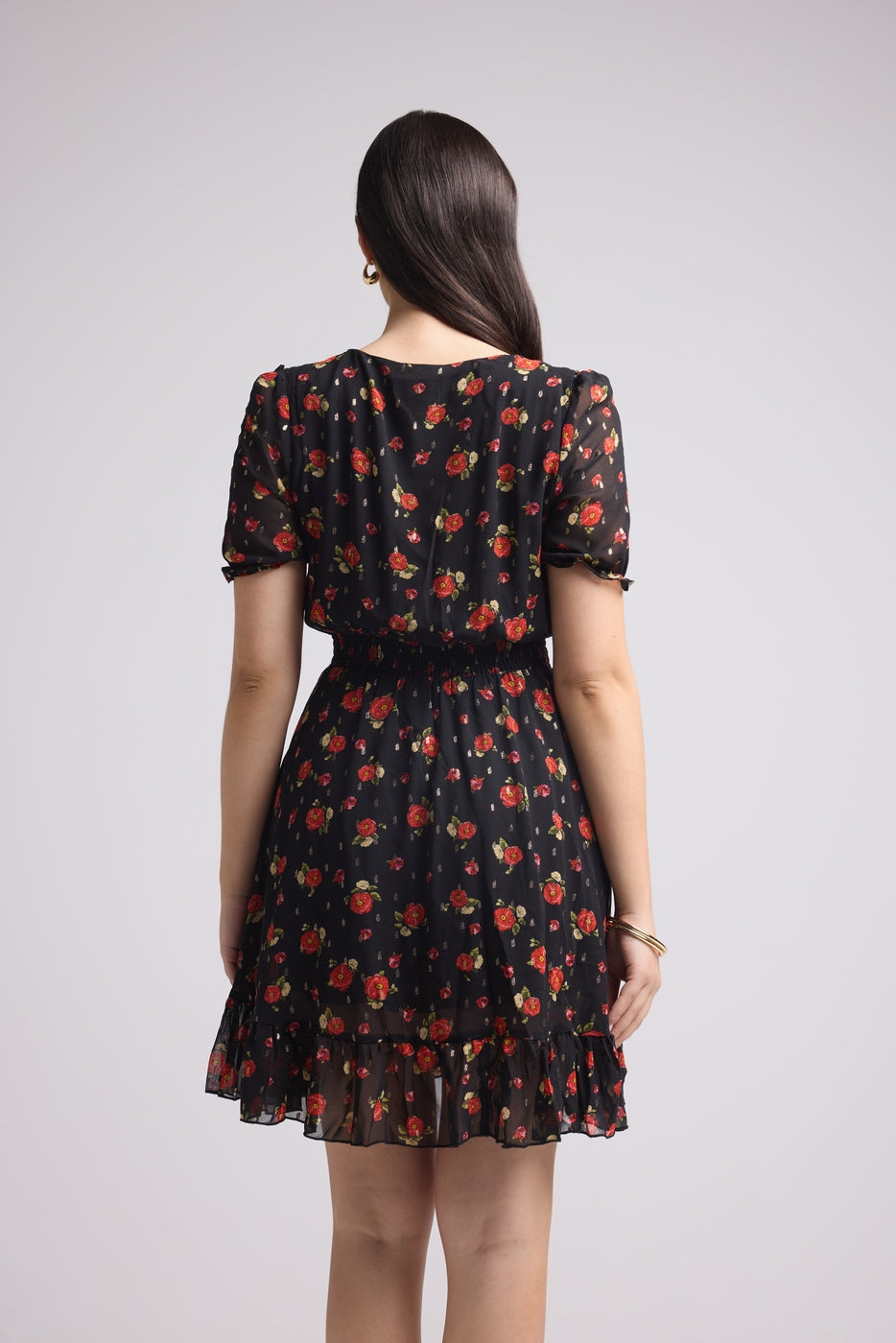 Vestido Corto - 63034 - Negro Rojo
