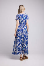 Robe Longue Manches Courtes - Bleu