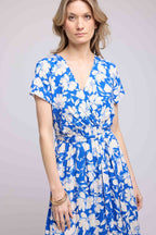 Robe Longue Manches Courtes - Fleurs Bleu