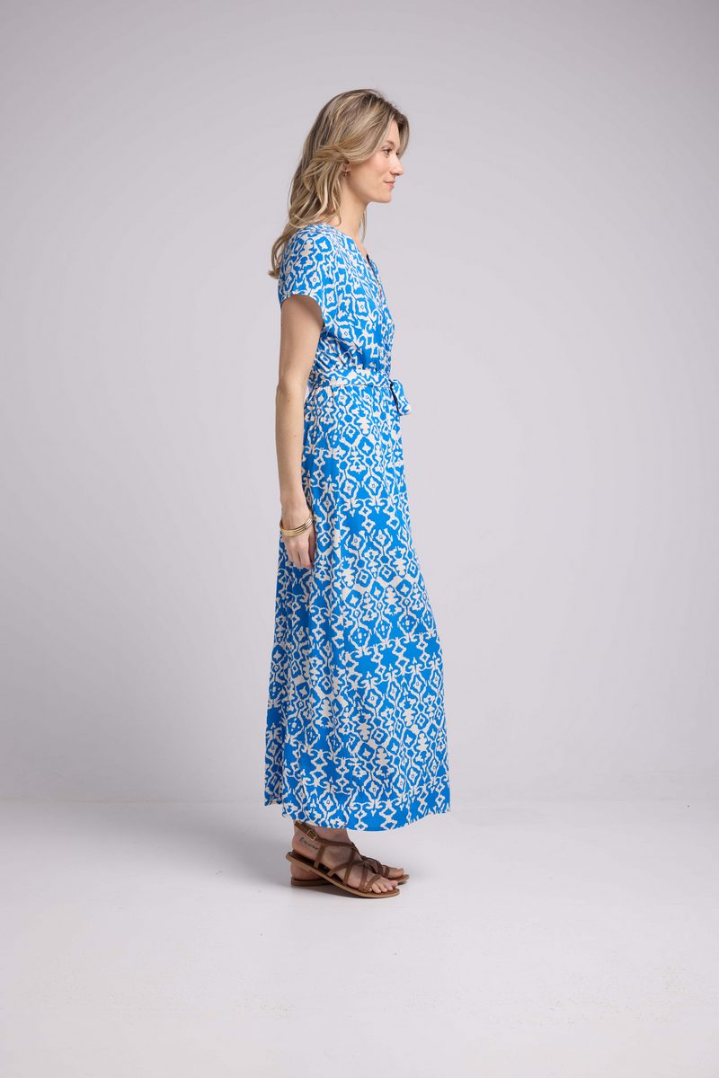 Vestido Largo Manga Corta - Azul Inka