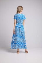 Vestido Largo Manga Corta - Azul Inka
