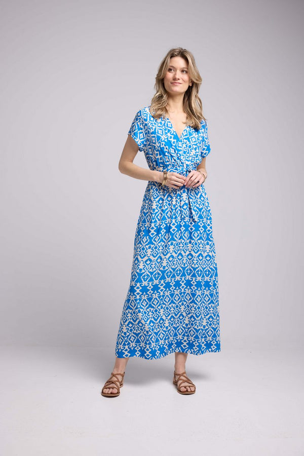 Vestido Largo Manga Corta - Azul Inka