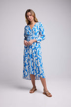 Vestido Largo Manga Larga - Hojas Azules