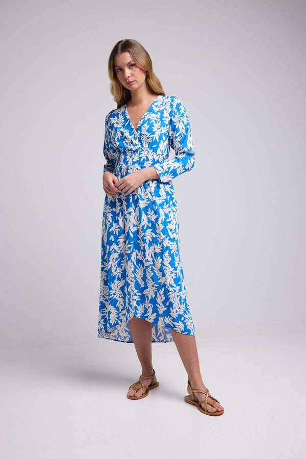 Vestido Largo Manga Larga - Hojas Azules