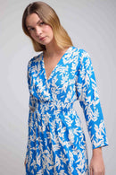 Robe Longue Manches Longues - Feuilles Bleu