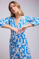 Robe Longue Manches Longues - Feuilles Bleu