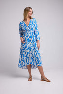 Robe Longue Manches Longues - Feuilles Bleu