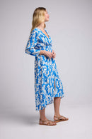 Robe Longue Manches Longues - Feuilles Bleu
