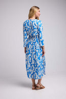 Robe Longue Manches Longues - Feuilles Bleu