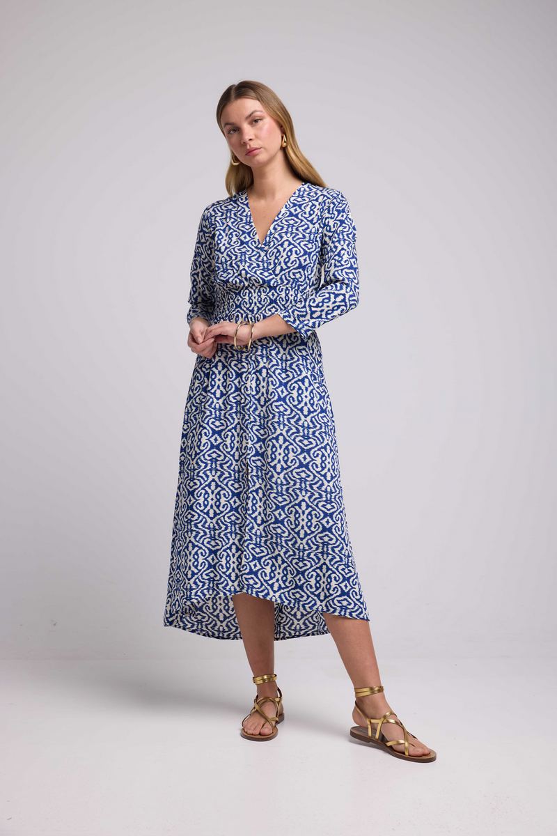 Vestido largo de manga larga - Azul