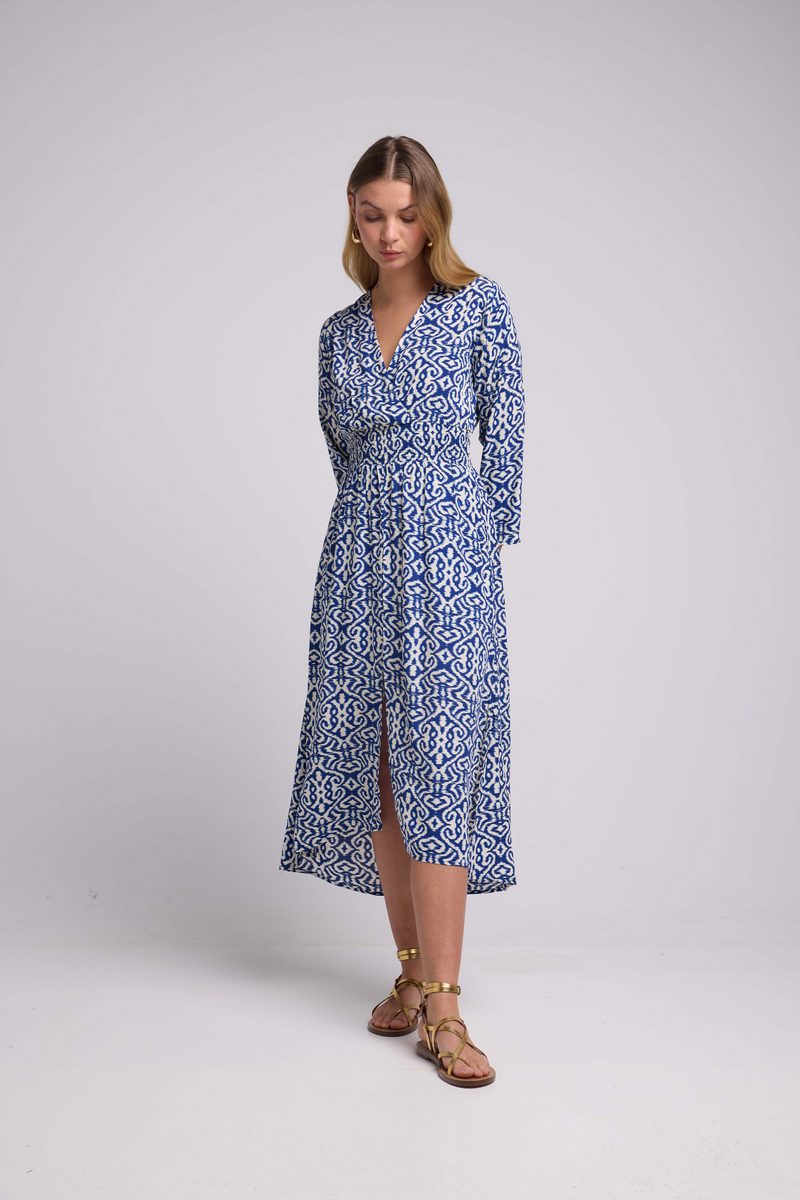 Vestido largo de manga larga - Azul