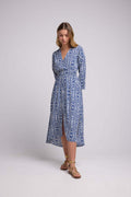 Vestido largo de manga larga - Azul