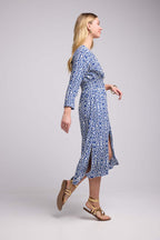 Vestido largo de manga larga - Azul
