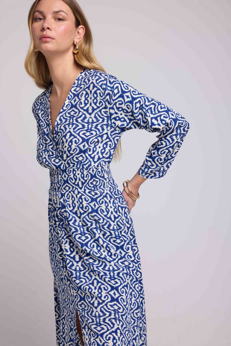 Vestido largo de manga larga - Azul